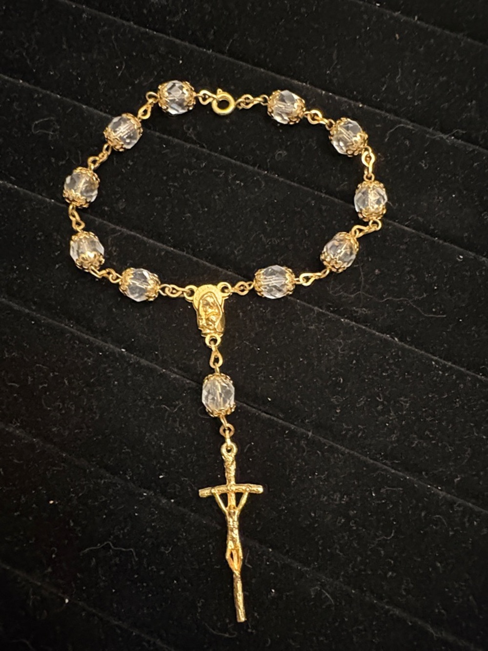 Classic Gold-Tone Rosary Bracelet with Clear Beads